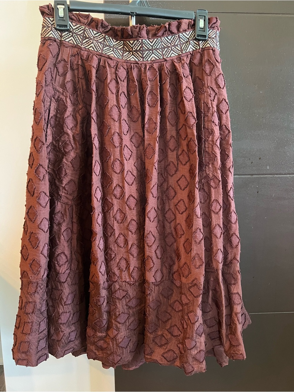 Maeve Textured A-Line Midi Skirt in Rich Brown